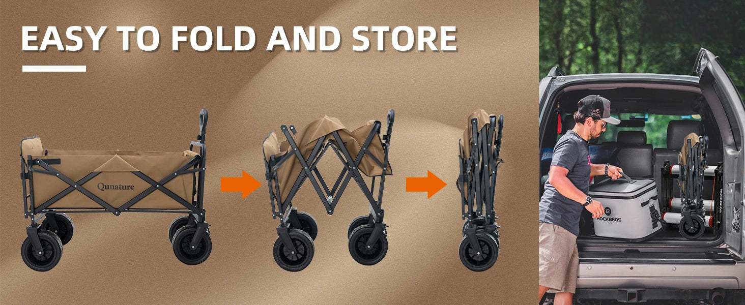ROCKBROS 150L Foldable Camping Wagon with All-Terrain Wheels and Heavy-Duty Steel Frame