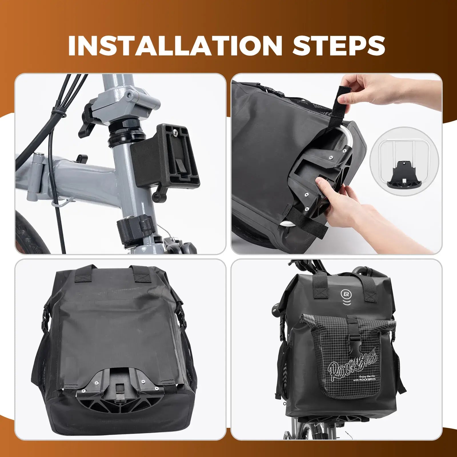 ROCKBROS folding bike handlebar bag 18L roll-top waterproof front bag for commuting