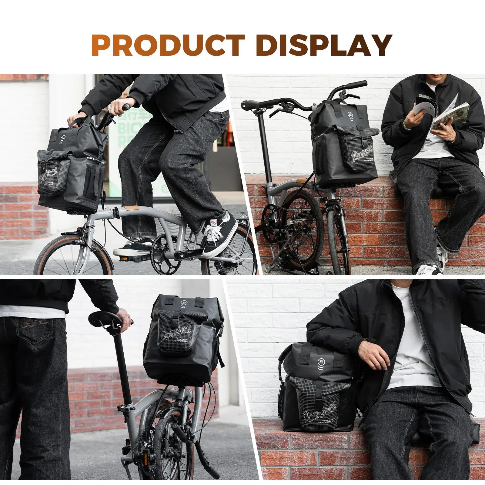 ROCKBROS folding bike handlebar bag 18L roll-top waterproof front bag for commuting