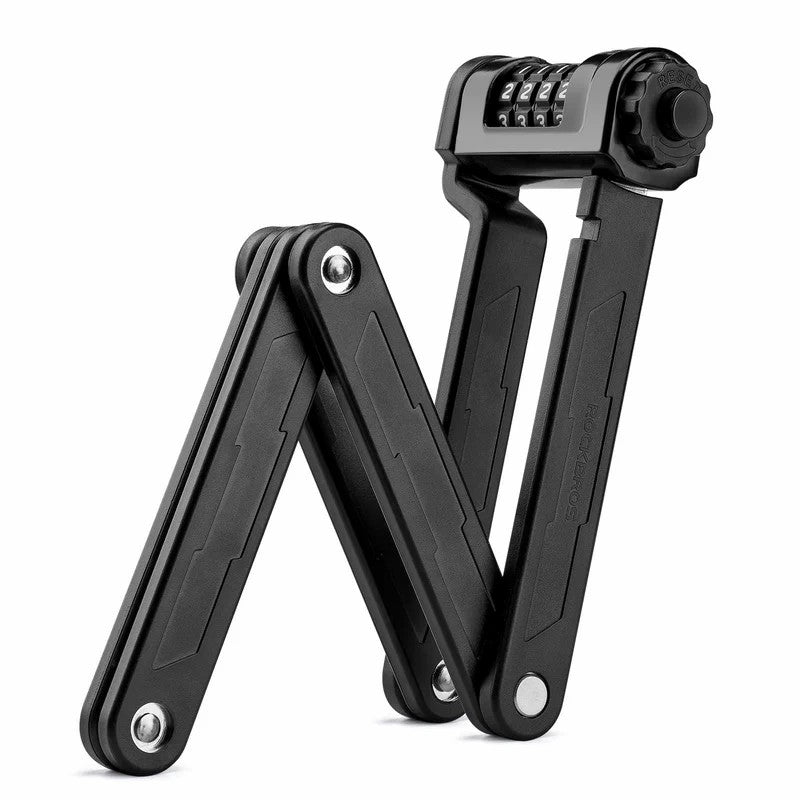ROCKBROS folding bike lock with 4-digit password, compact and anti-theft design for mountain and road bikes