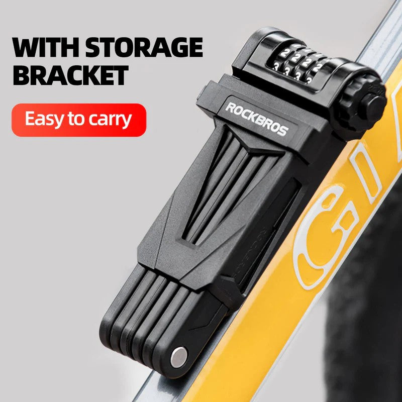 ROCKBROS folding bike lock with 4-digit password, compact and anti-theft design for mountain and road bikes