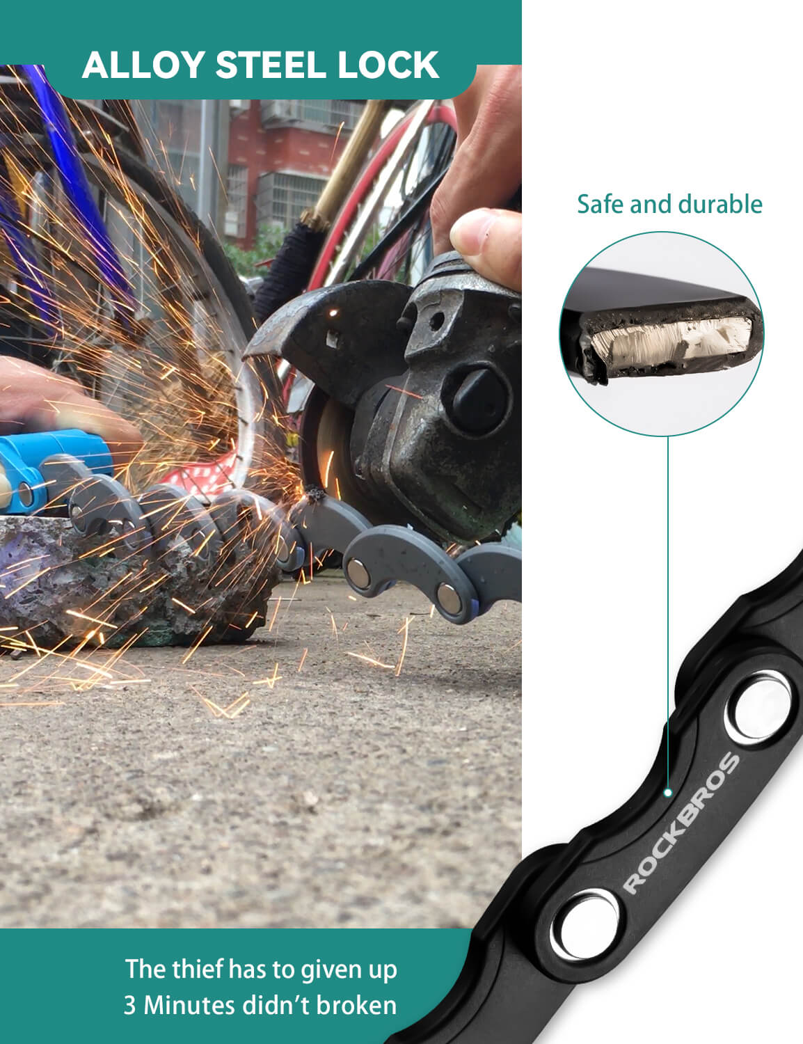 ROCKBROS folding bike lock with high security and durable steel design