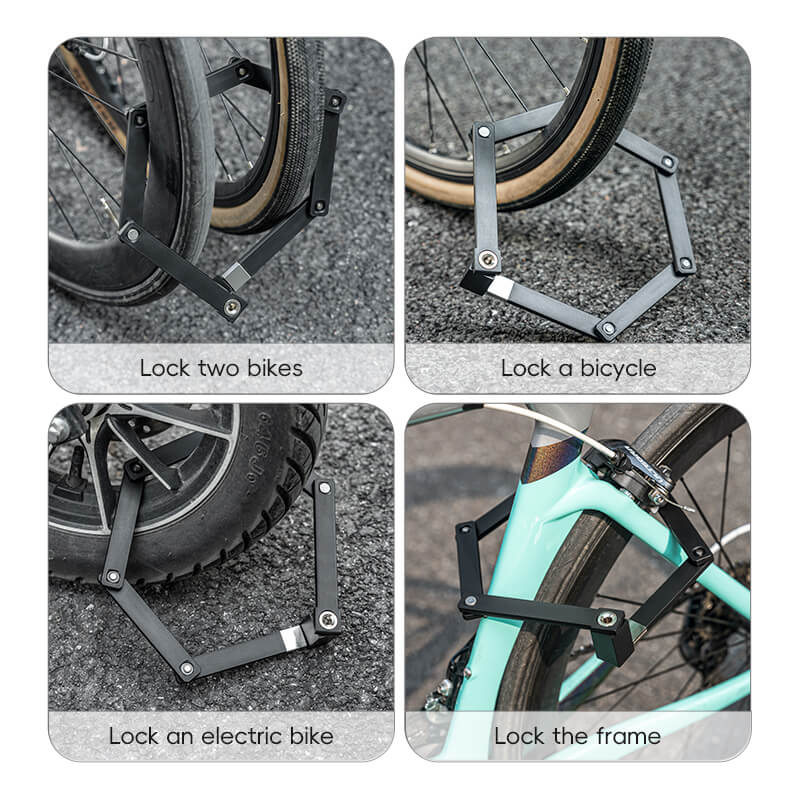 ROCKBROS folding bike lock with key type, designed for anti-theft protection and easy storage.