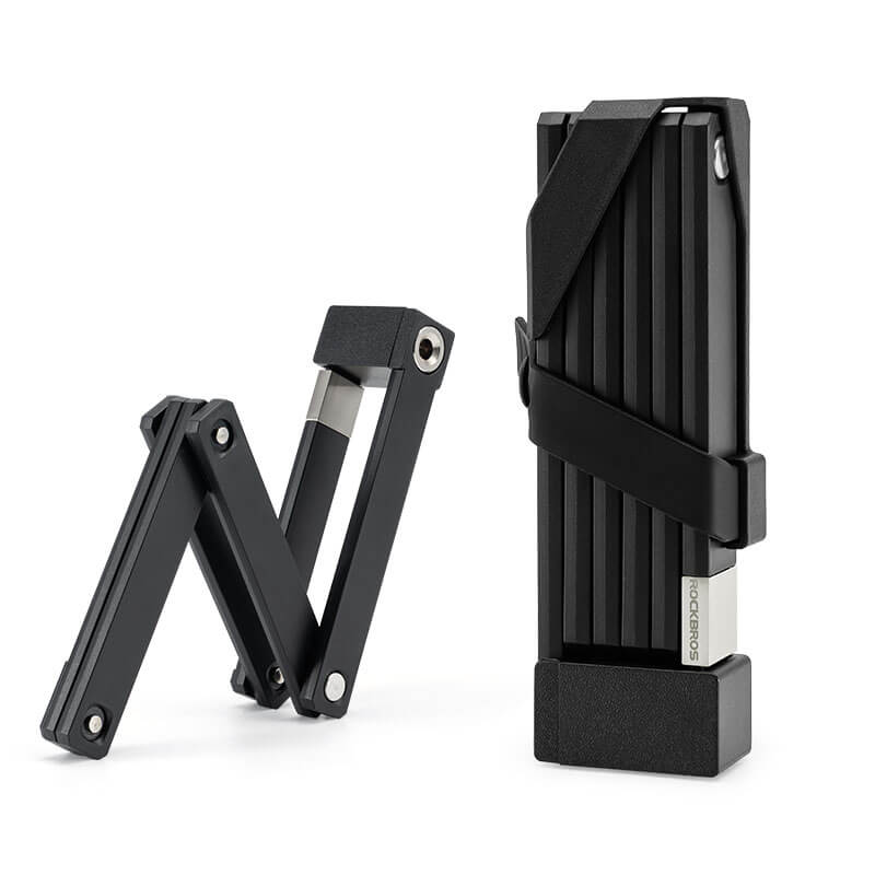 ROCKBROS folding bike lock with key type, designed for anti-theft protection and easy storage.