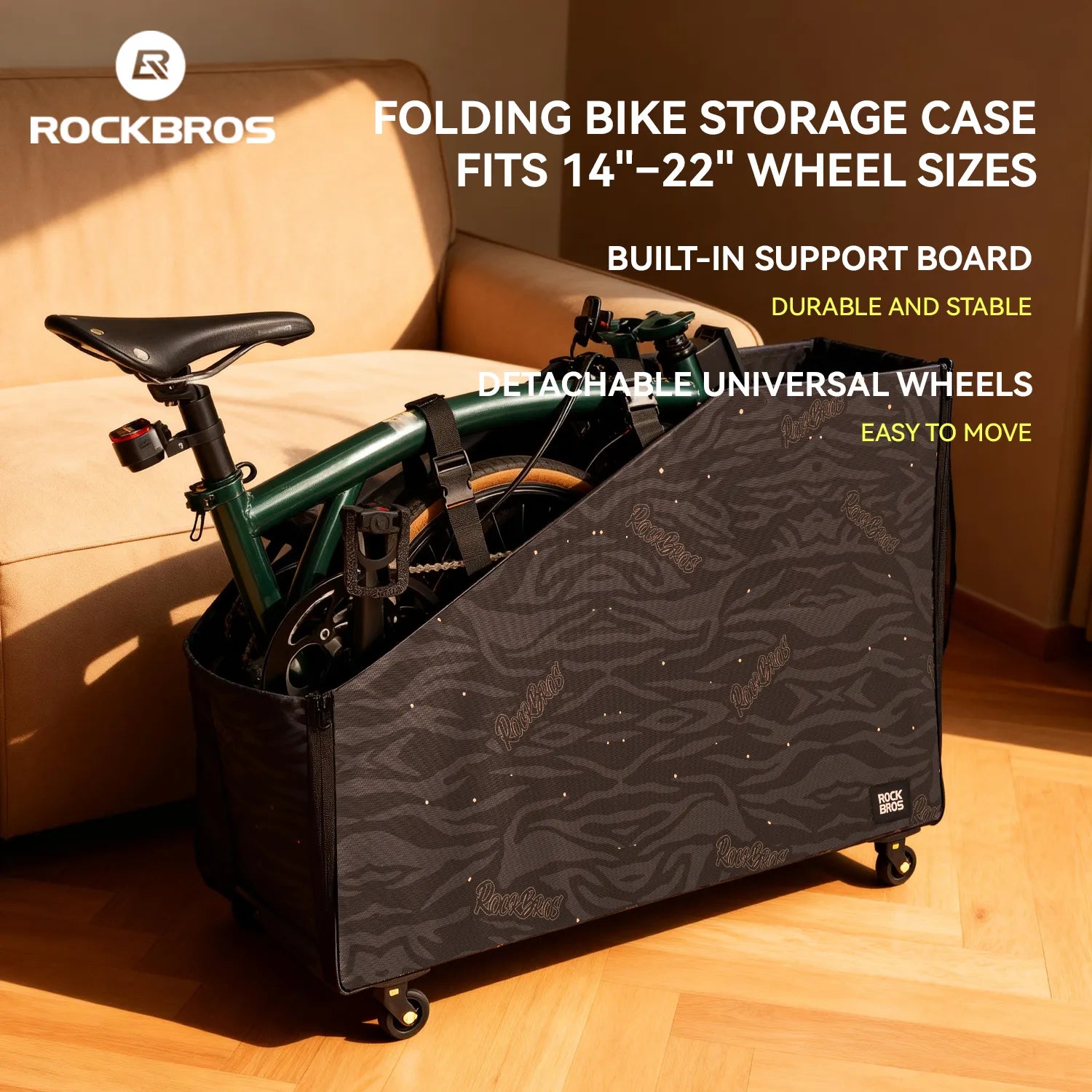 ROCKBROS folding bike storage bag for travel transport and organized bicycle protection