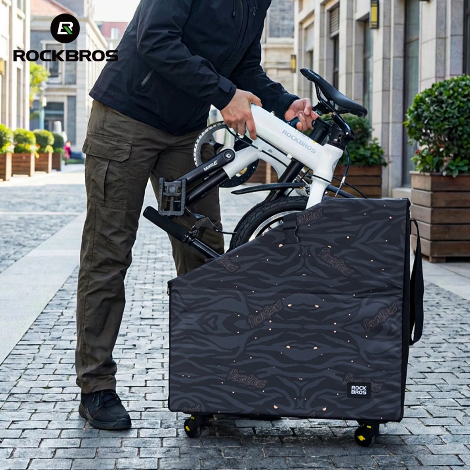 ROCKBROS folding bike storage bag for travel transport and organized bicycle protection