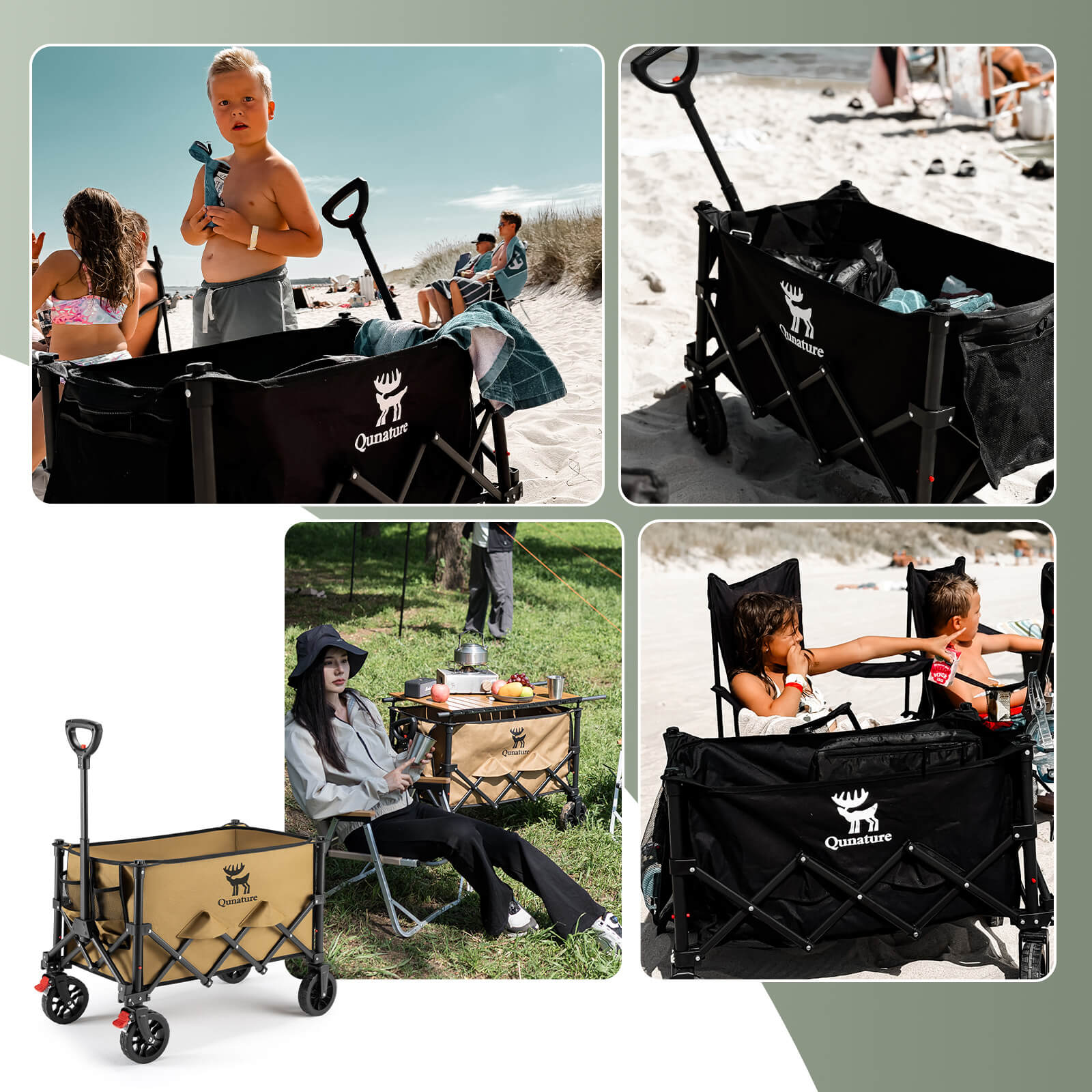 Qunature folding camping wagon 120L heavy duty all terrain wagon cart for outdoor and beach use