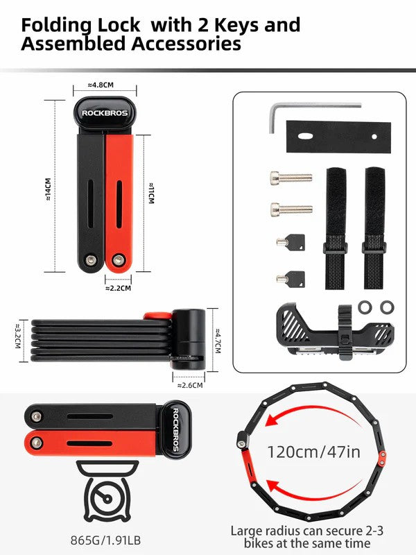 ROCKBROS folding heavy duty anti theft bike lock for secure bicycle parking