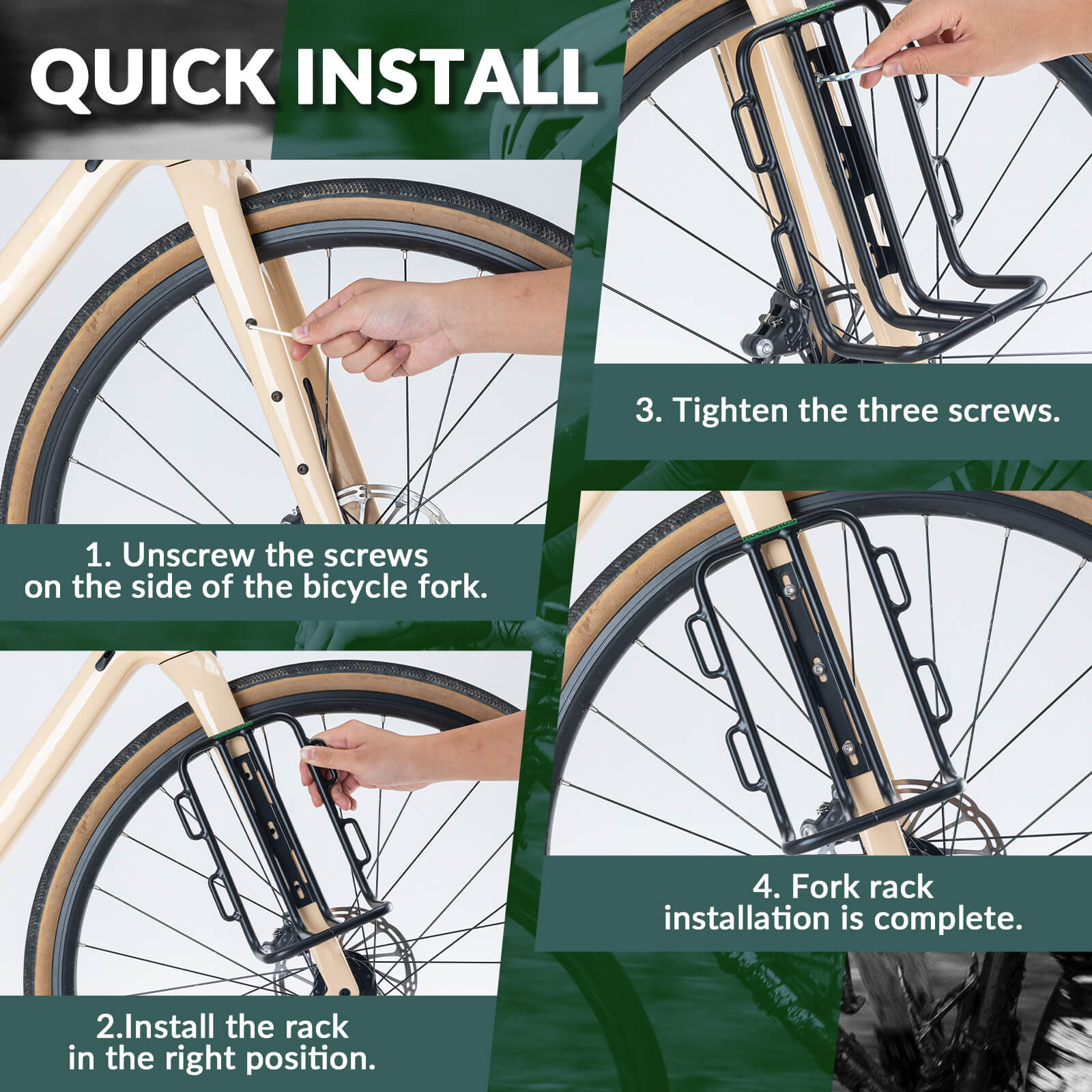 ROCKBROS front fork bike rack with lightweight aluminum frame for carrying bags and gear