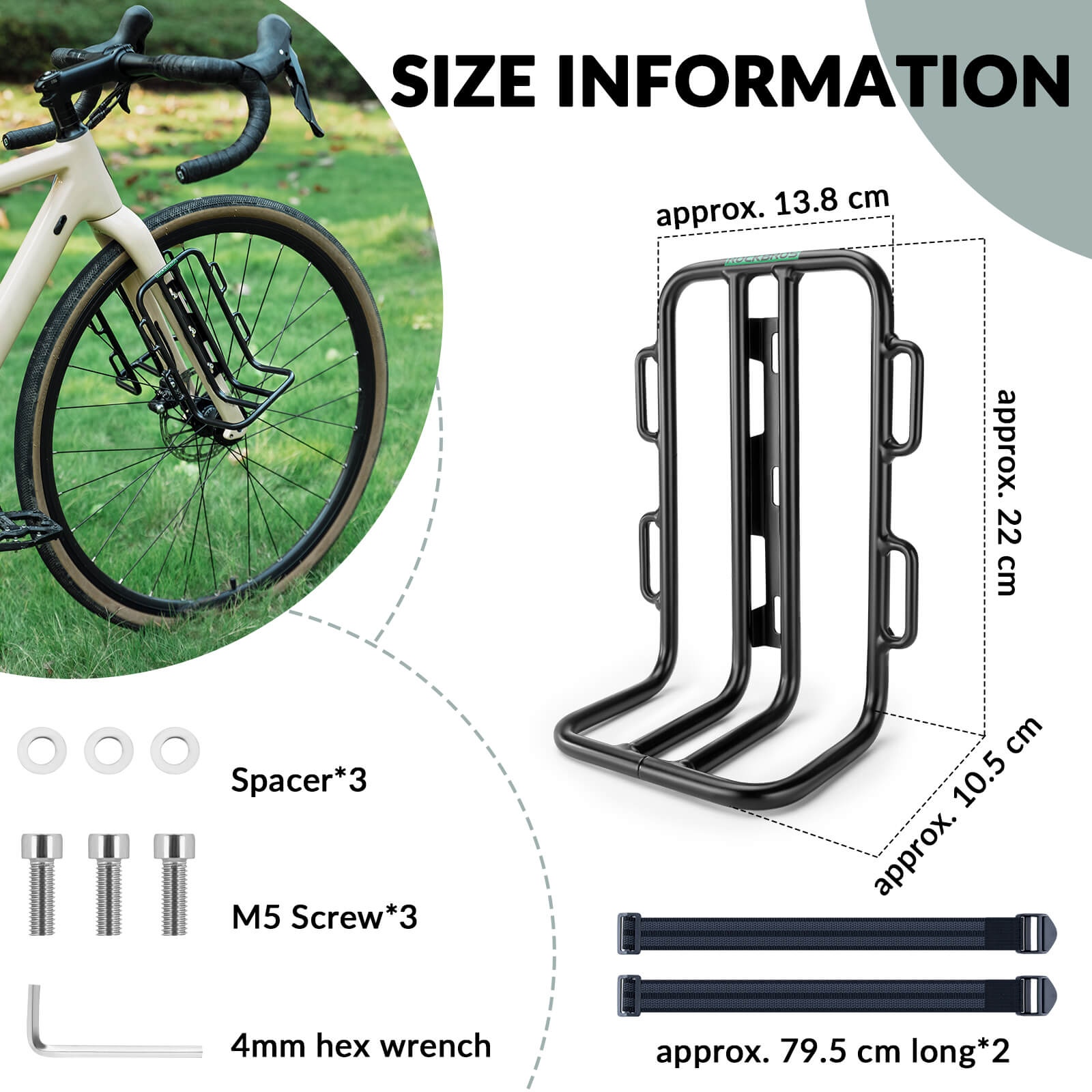 ROCKBROS front fork bike rack with lightweight aluminum frame for carrying bags and gear