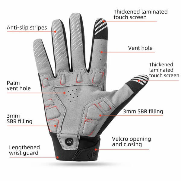ROCKBROS full finger cycling gloves windproof shockproof touchscreen bike gloves for men and women