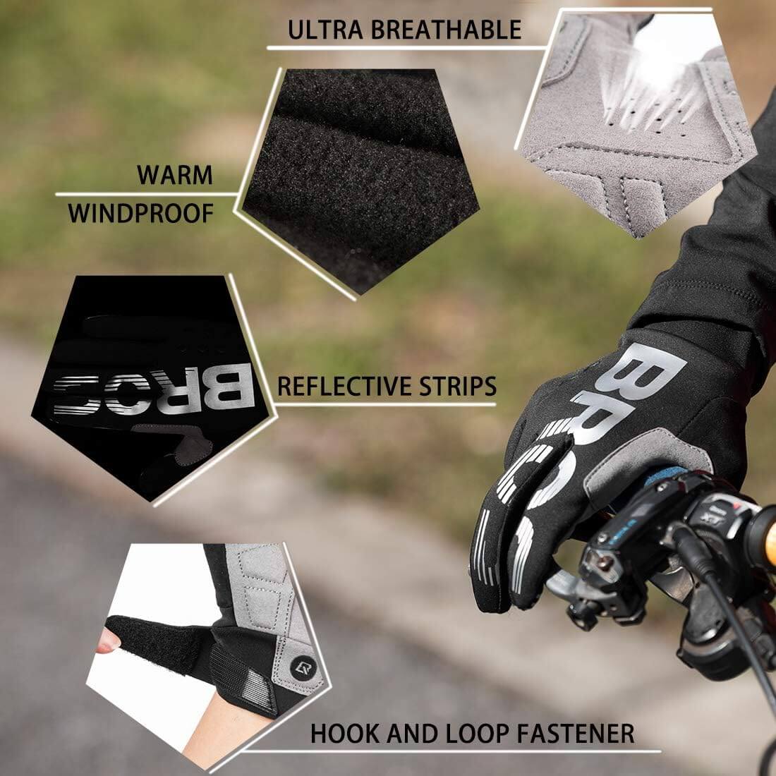 ROCKBROS full finger cycling gloves windproof shockproof touchscreen bike gloves for men and women
