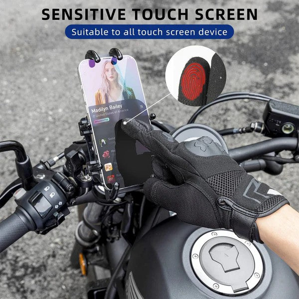 ROCKBROS full finger motorcycle gloves with TPU protection, breathable design, and touchscreen fingertips