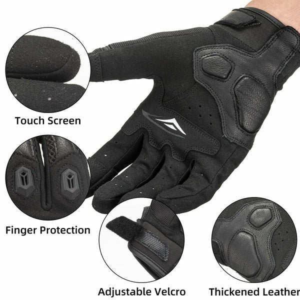 ROCKBROS full finger motorcycle gloves with TPU protection, breathable design, and touchscreen fingertips