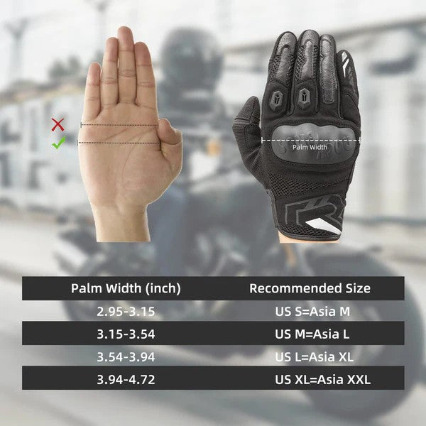 ROCKBROS full finger motorcycle gloves with TPU protection, breathable design, and touchscreen fingertips