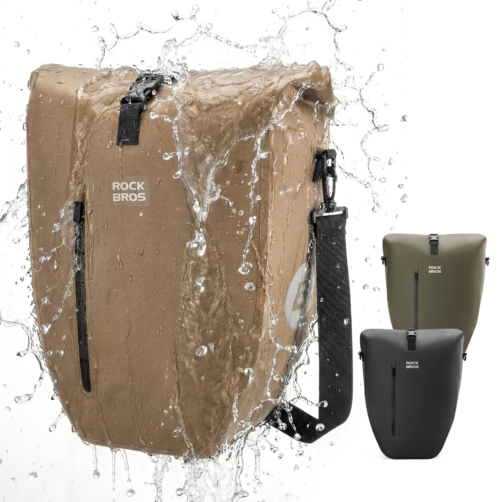 ROCKBROS black waterproof bike pannier 20L roll top rear rack bag
#Color_Full-Reflective