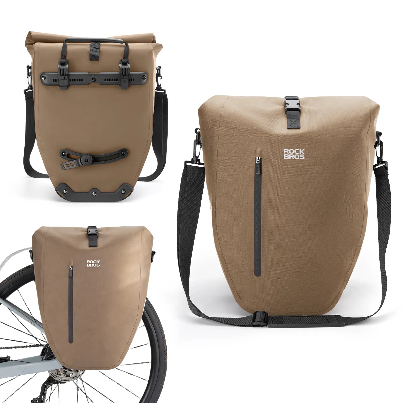 ROCKBROS black waterproof bike pannier 20L roll top rear rack bag
#Color_Full-Reflective