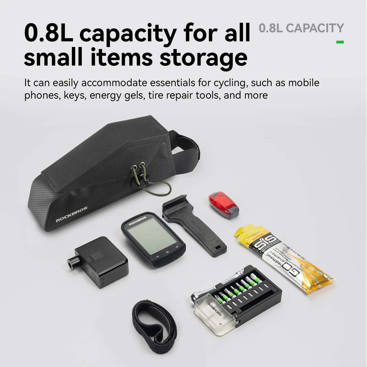 ROCKBROS fully waterproof magnetic bike top tube bag with slim 0.8L design