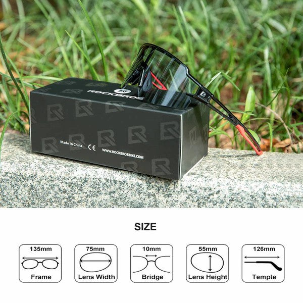 ROCKBROS Half Frame Photochromic Cycling Sunglasses with UV protection for outdoor riding
#Color_Red