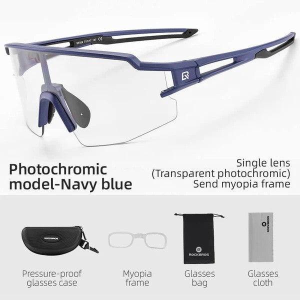 ROCKBROS Half Frame Photochromic Cycling Sunglasses with UV protection for outdoor riding
#Color_Navy Blue