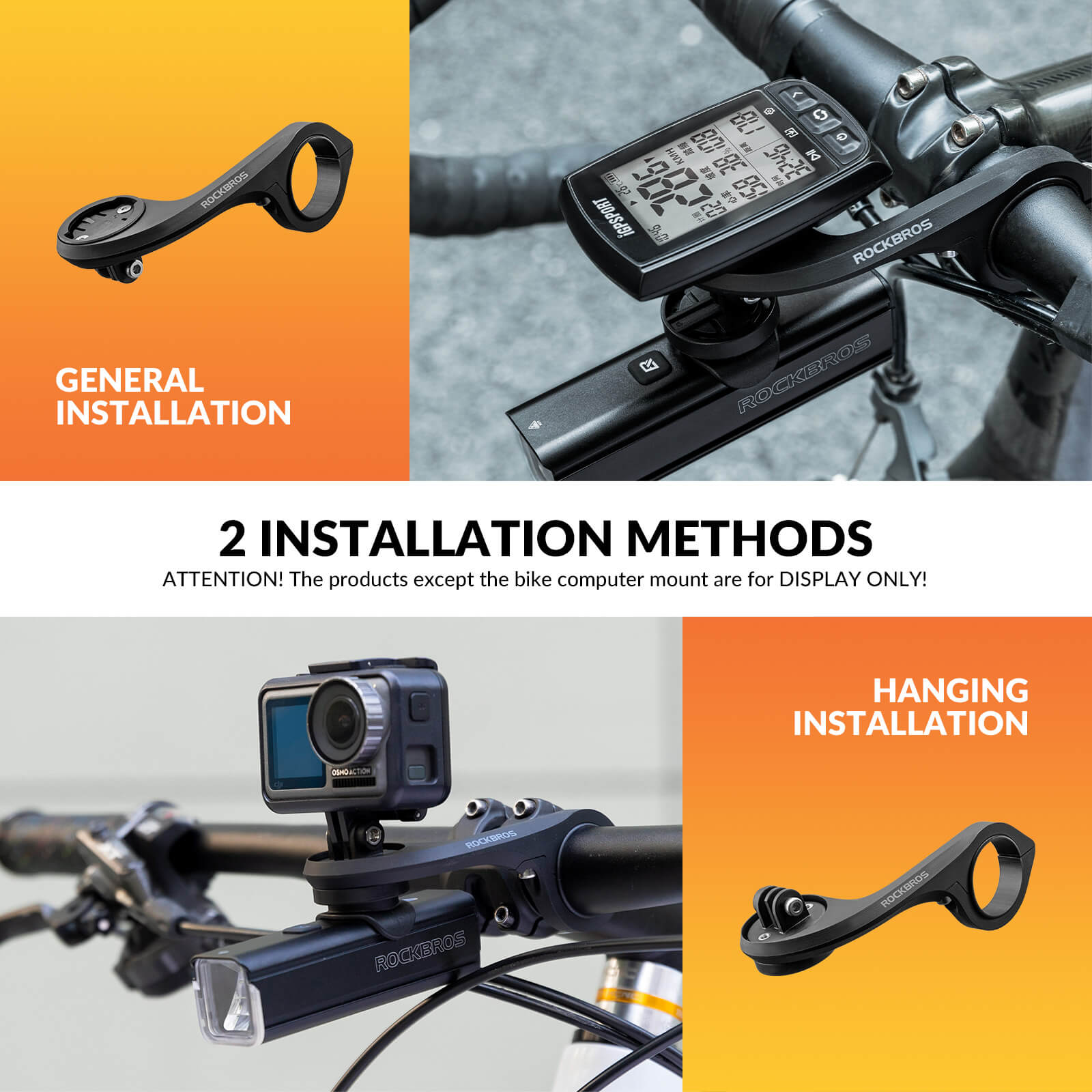 ROCKBROS dual mounting bike computer mount, standard and inverted installation for road and mountain bikes