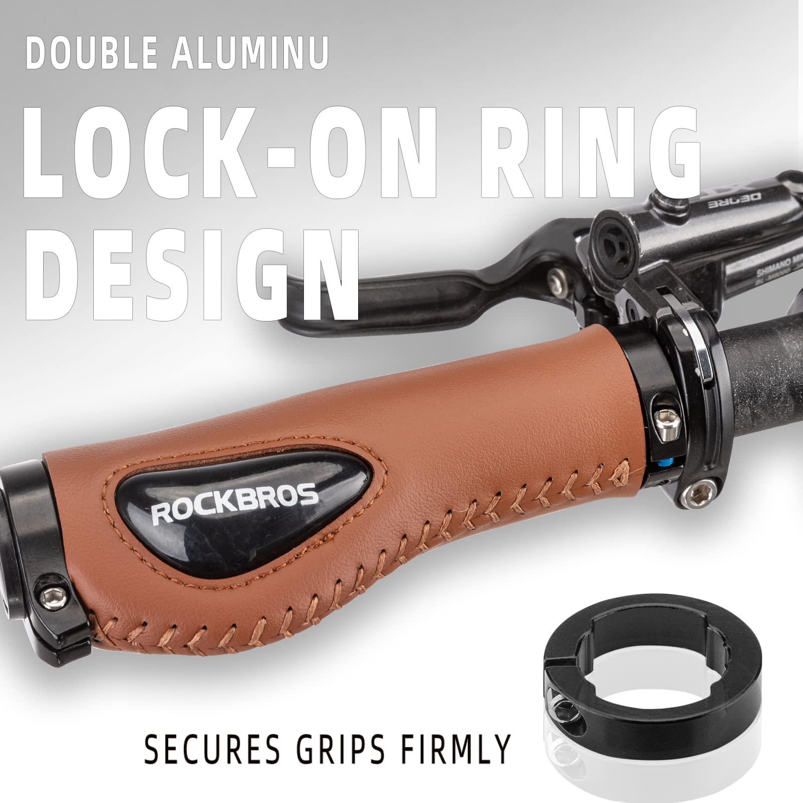 ROCKBROS bike handlebar grips with dual-lock system for stable control
#Color_Brown