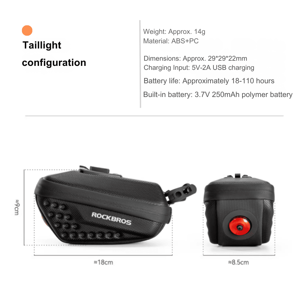 ROCKBROS Hard Shell Bike Saddle Bag with Rear Light for Night Commuting
