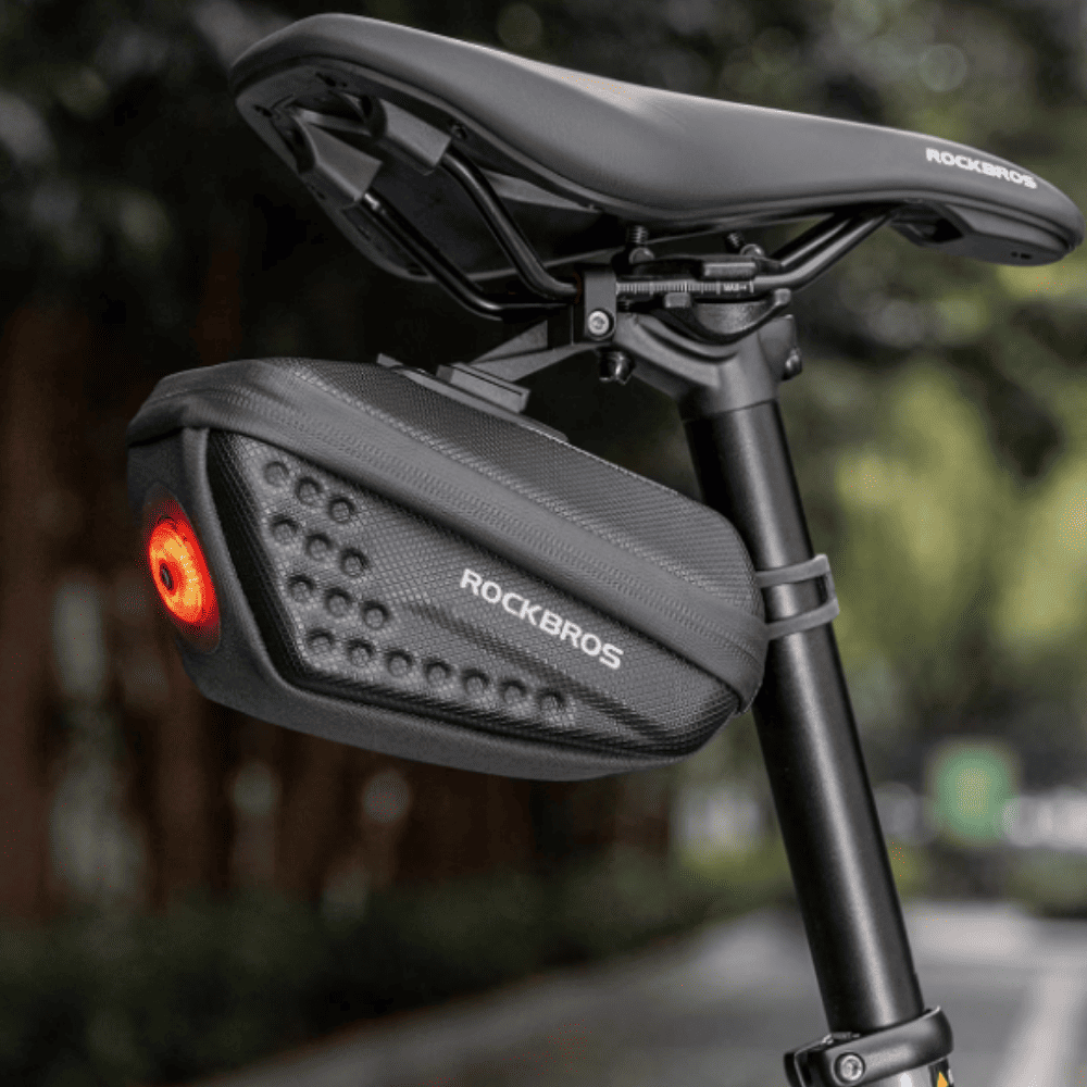 ROCKBROS Hard Shell Bike Saddle Bag with Rear Light for Night Commuting
