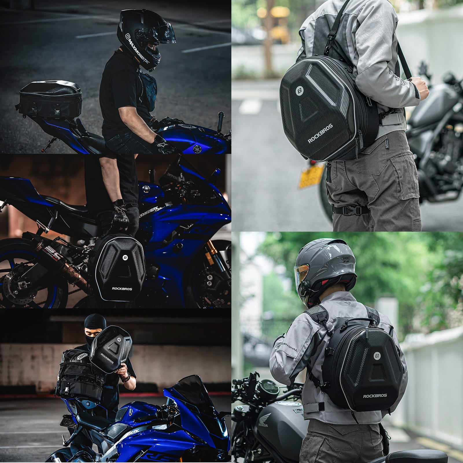 ROCKBROS Expandable Hard Shell Motorcycle Rear Seat Bag for Helmet Storage