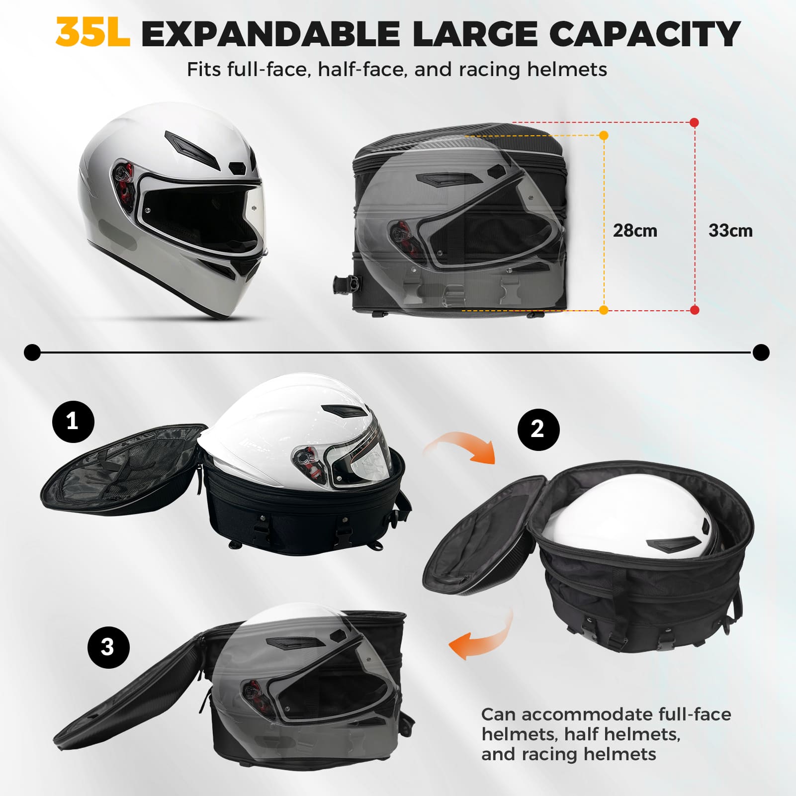 ROCKBROS Expandable Hard Shell Motorcycle Rear Seat Bag for Helmet Storage