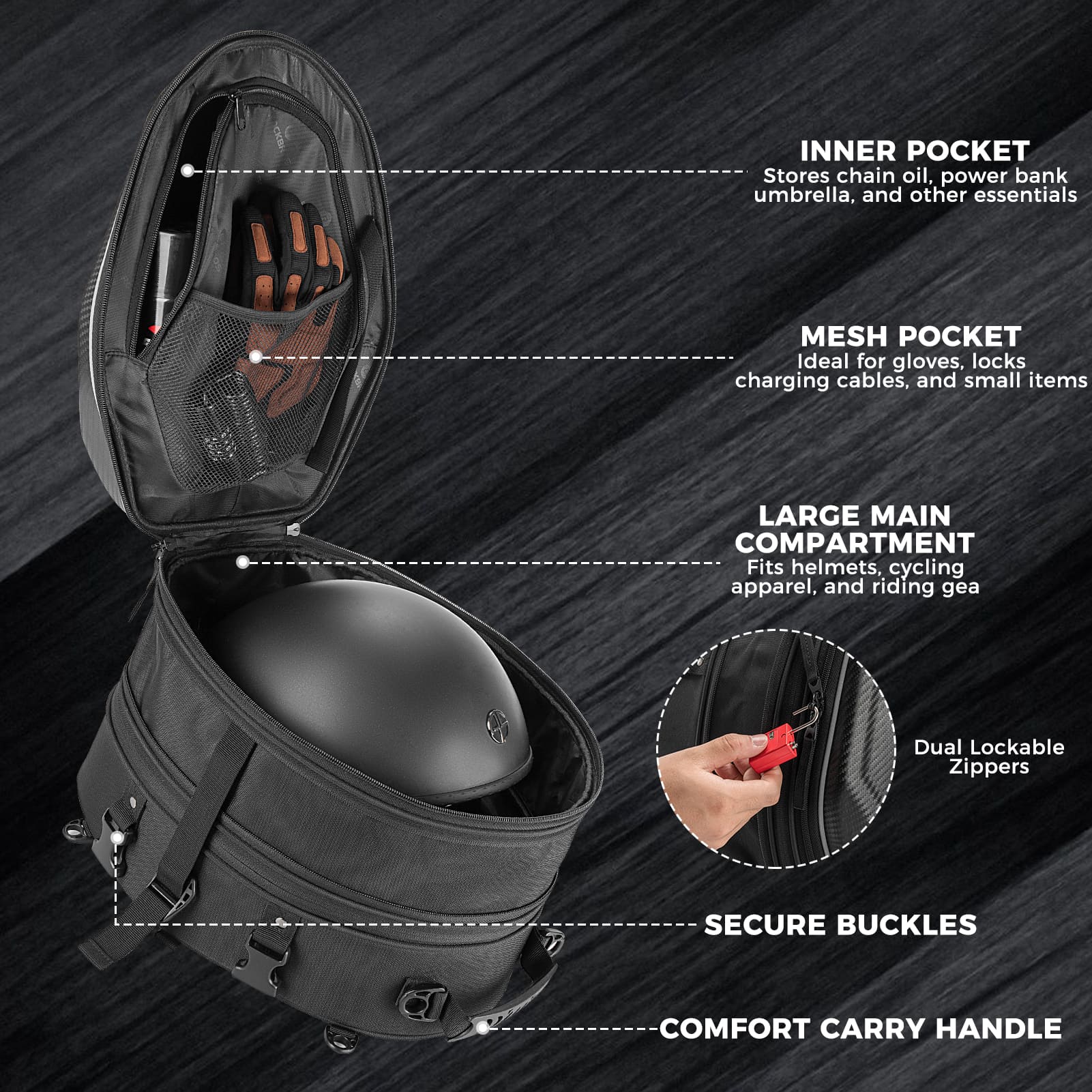 ROCKBROS Expandable Hard Shell Motorcycle Rear Seat Bag for Helmet Storage