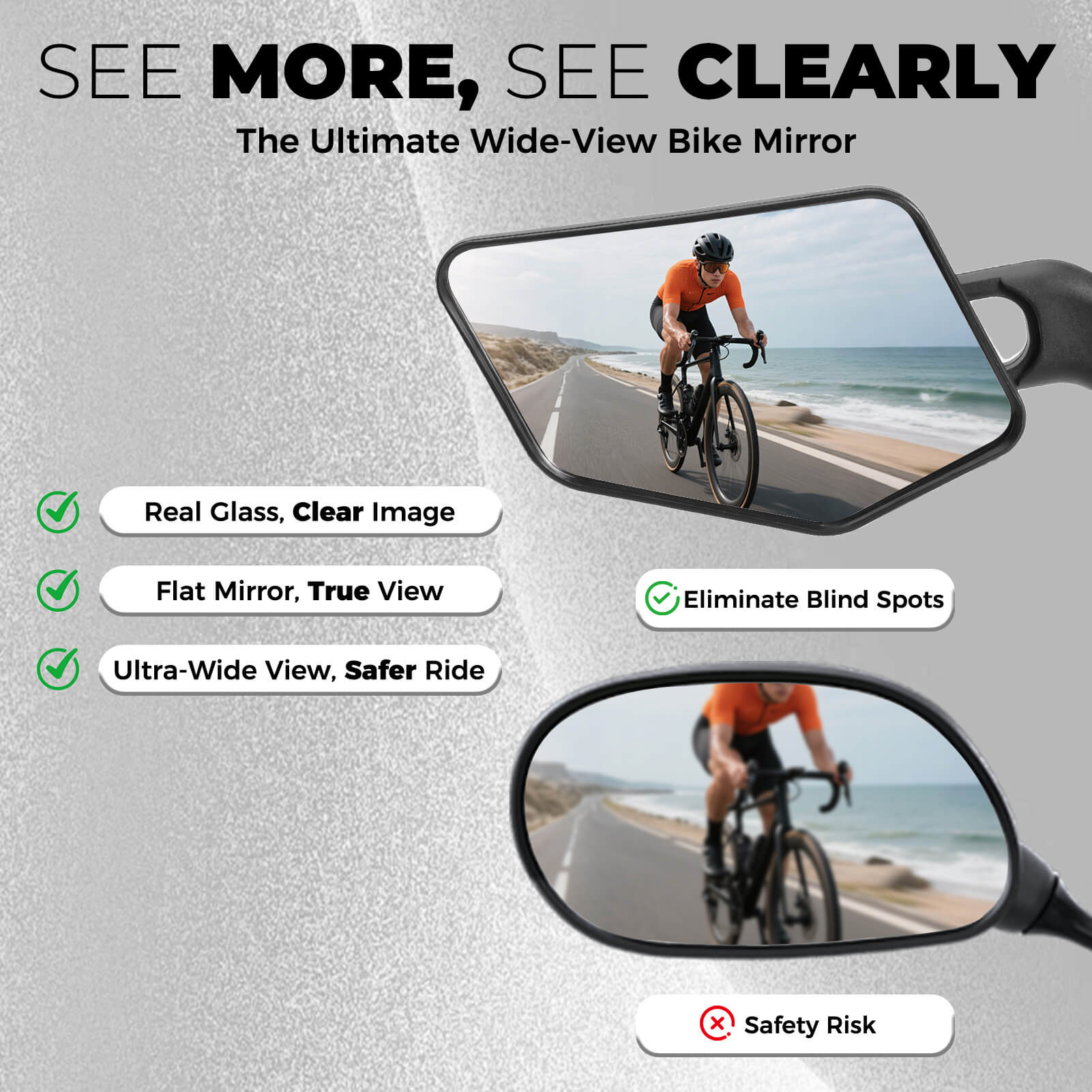ROCKBROS High-Definition Bike Bar End Mirror with wide-angle convex lens for clear rearview.