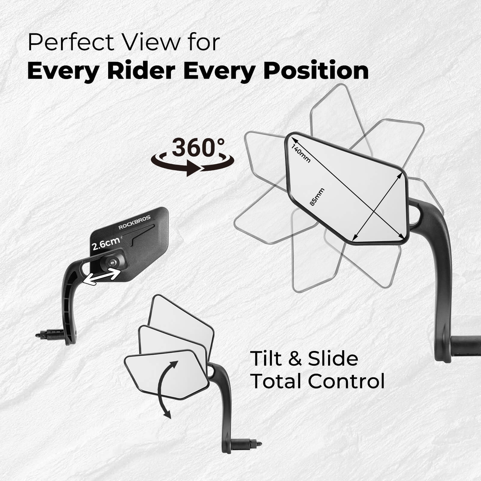 ROCKBROS High-Definition Bike Bar End Mirror with wide-angle convex lens for clear rearview.