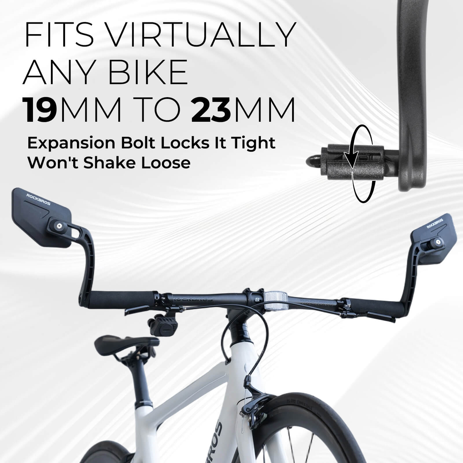 ROCKBROS High-Definition Bike Bar End Mirror with wide-angle convex lens for clear rearview.