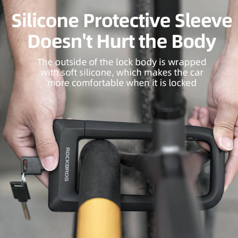 ROCKBROS heavy-duty alloy steel U-lock with dual-sided security and silicone protection