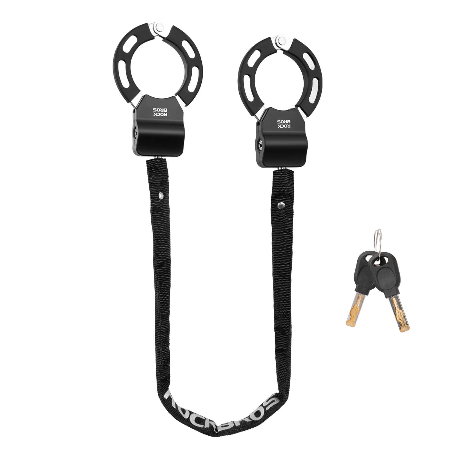 ROCKBROS heavy-duty chain lock made of hardened steel for electric scooters and bicycles, featuring a cut-resistant nylon sleeve.