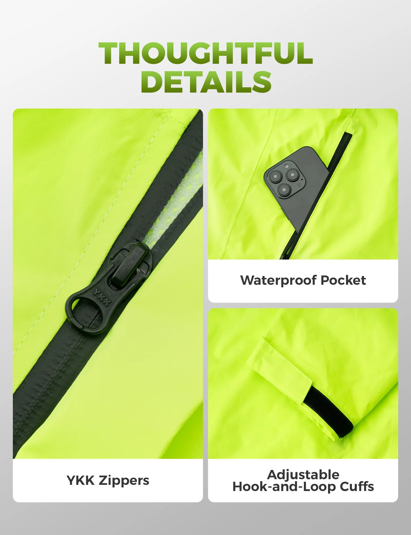 ROCKBROS hi-vis fluorescent green cycling rain jacket with waterproof and reflective design for wet weather riding