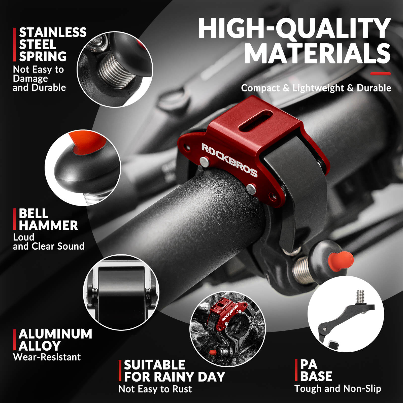 ROCKBROS Hidden Bike Bell - 100dB Crisp Sounding Stealth Bicycle Bell for MTB and Road Bikes
#Color_Red
