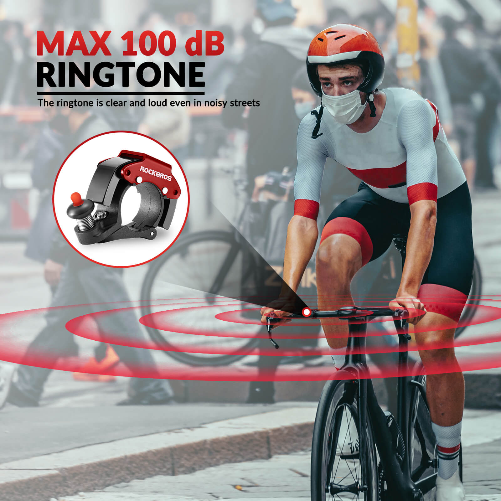 ROCKBROS Hidden Bike Bell - 100dB Crisp Sounding Stealth Bicycle Bell for MTB and Road Bikes
#Color_Red