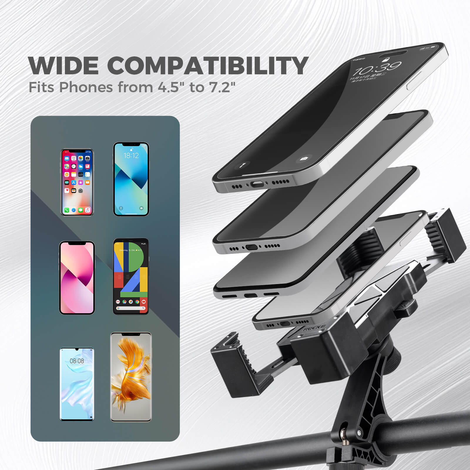 ROCKBROS HW-180 bike phone holder mounted on bicycle handlebar, secure phone mount for cycling