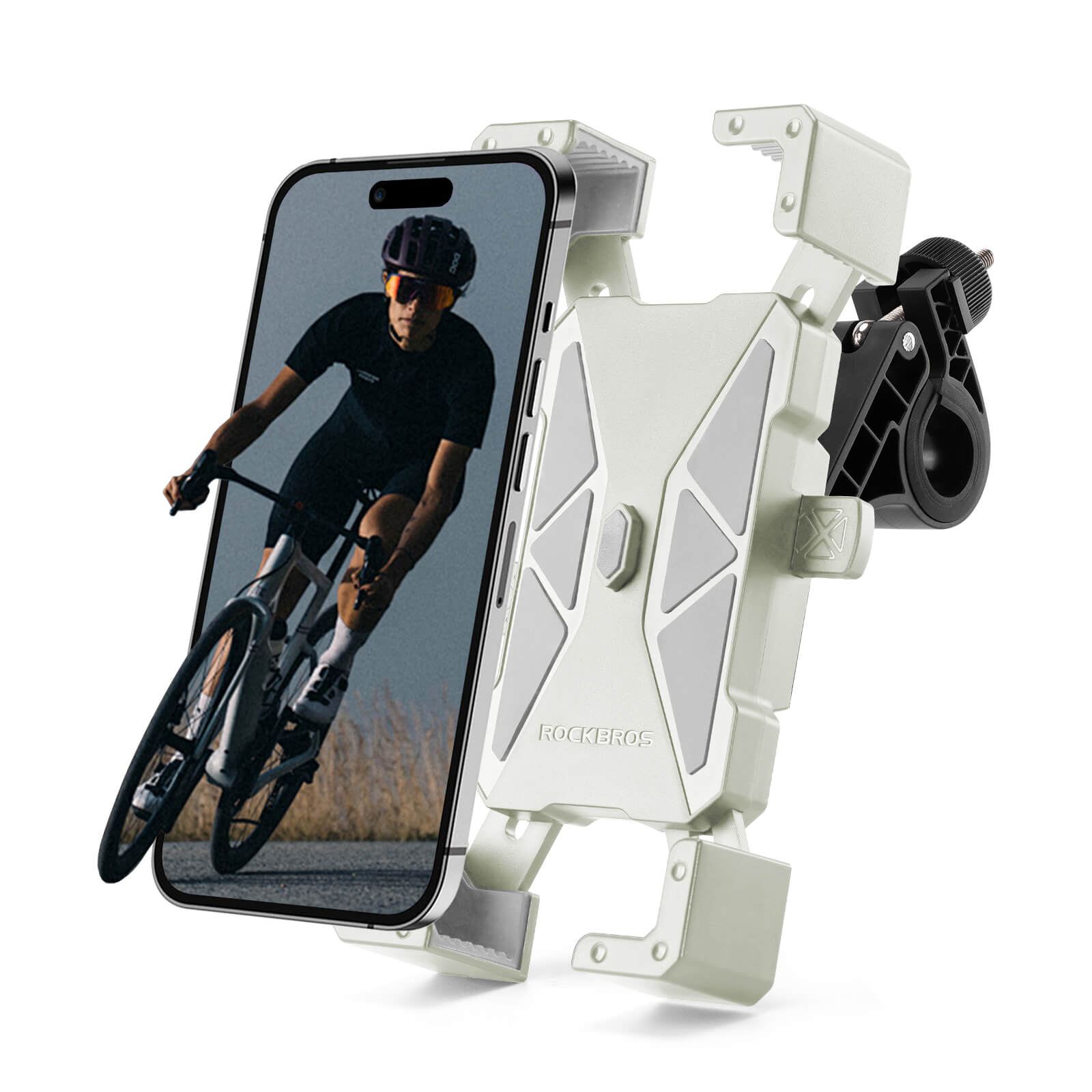 ROCKBROS HW-180 bike phone holder mounted on bicycle handlebar, secure phone mount for cycling
#Color_White