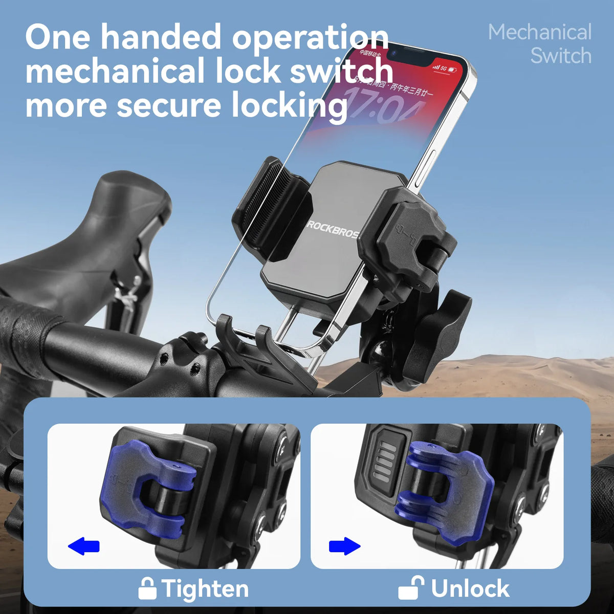 ROCKBROS HW-206 bike handlebar phone mount with mechanical lock and vibration damping