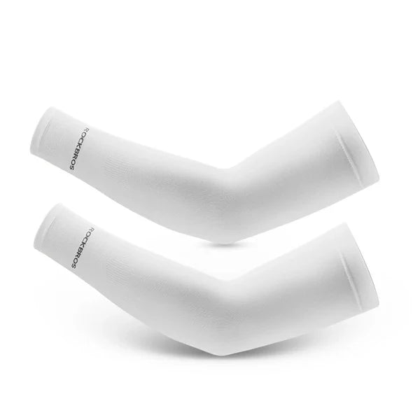 ROCKBROS ice silk cooling arm sleeves UV protection breathable quick dry elastic fit for cycling running hiking outdoor sports
#Color_White