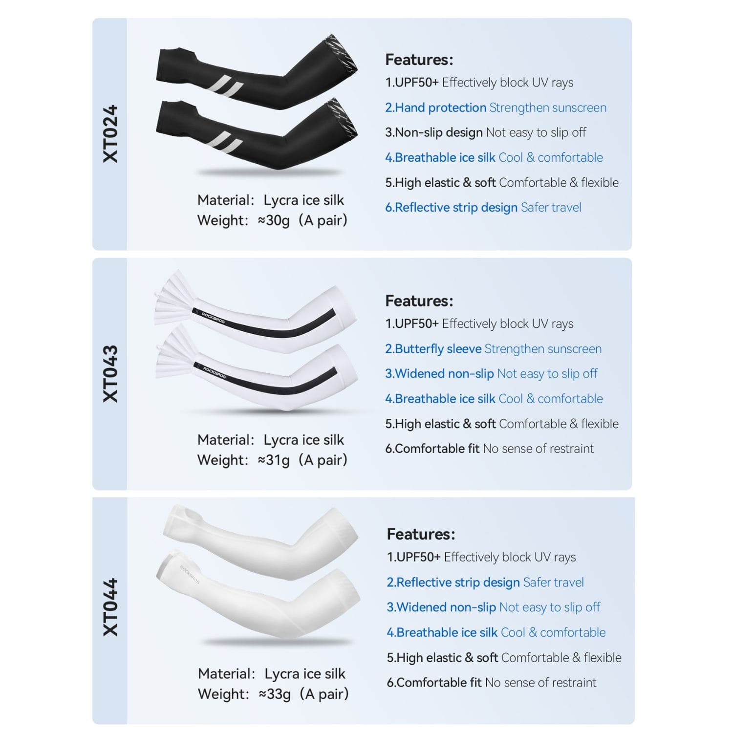 ROCKBROS Ice Silk Sun Protection Cycling Arm Sleeves for Summer Cycling and Outdoor Sports