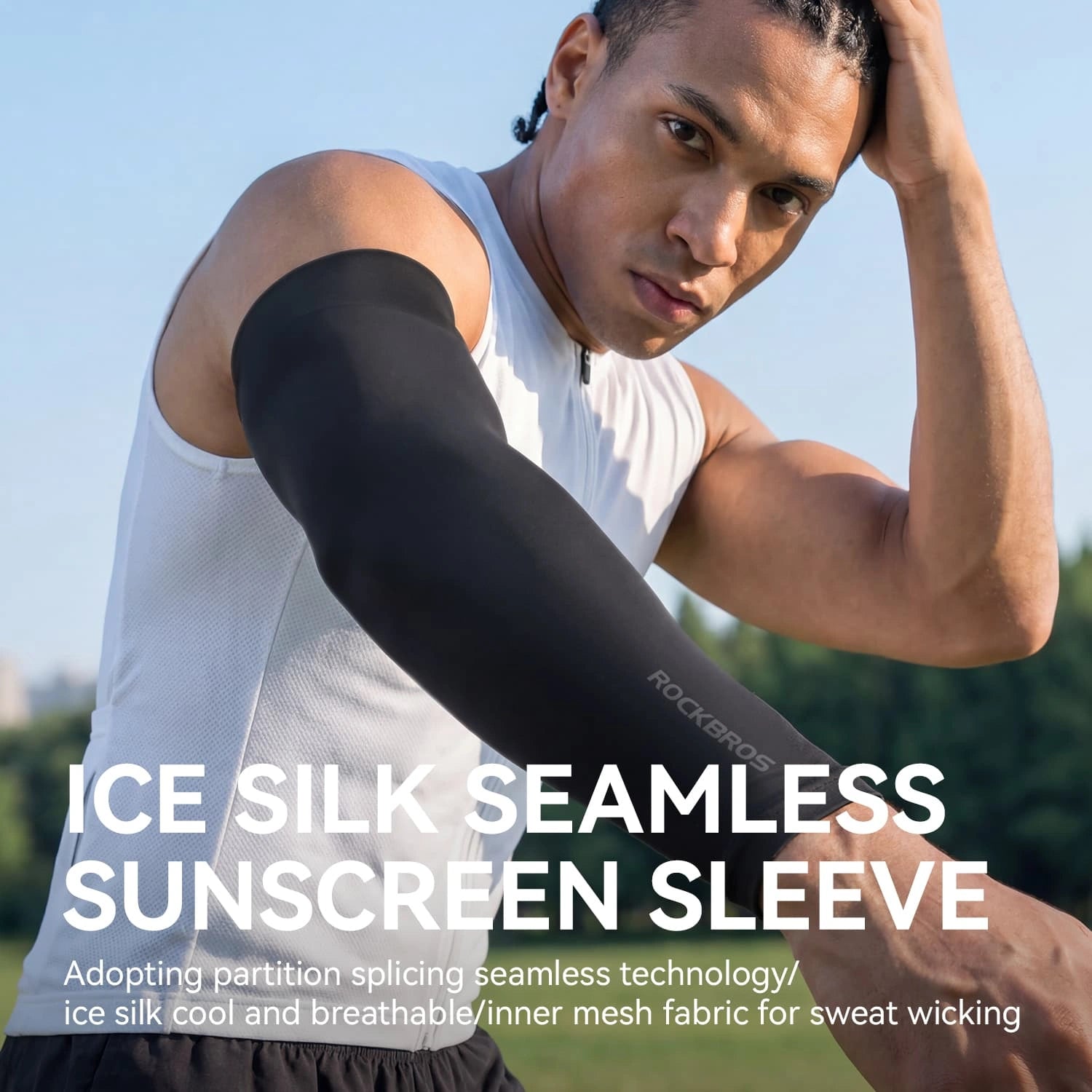 Ice Silk Seamless Sun Protection Arm Sleeves UPF50+ Cooling Breathable UV Arm Covers for Outdoor Sports