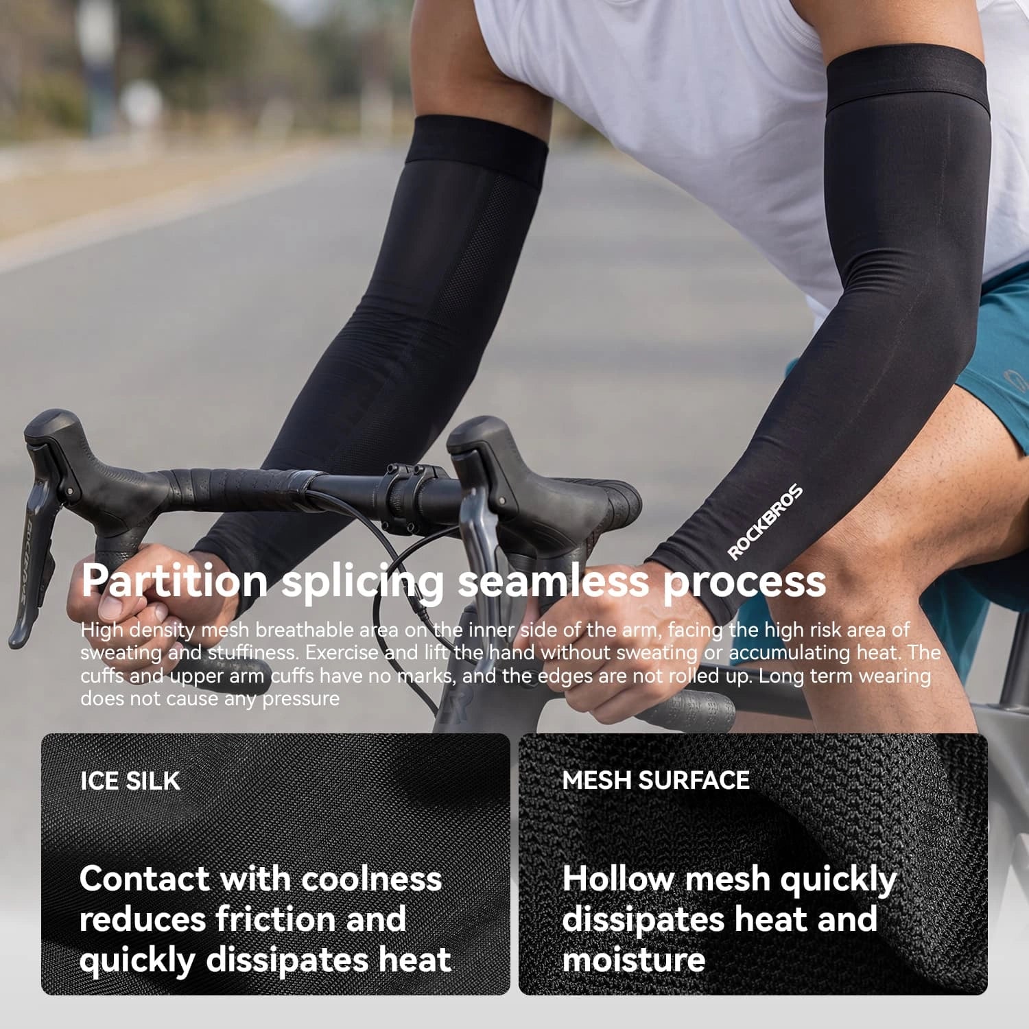 Ice Silk Seamless Sun Protection Arm Sleeves UPF50+ Cooling Breathable UV Arm Covers for Outdoor Sports