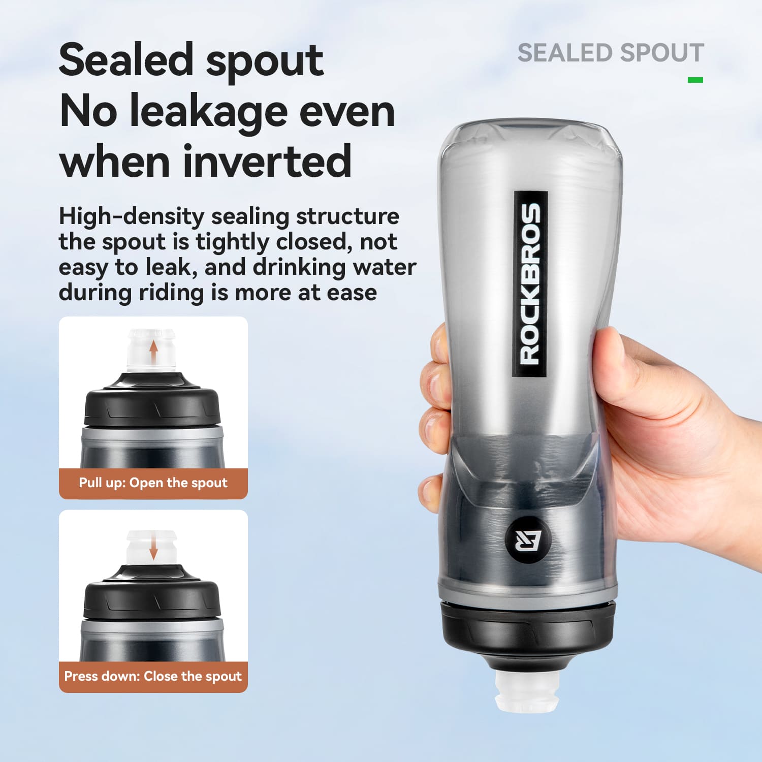 ROCKBROS insulated squeeze cycling water bottle 620ml with leak-proof spout  for bike riding and outdoor use