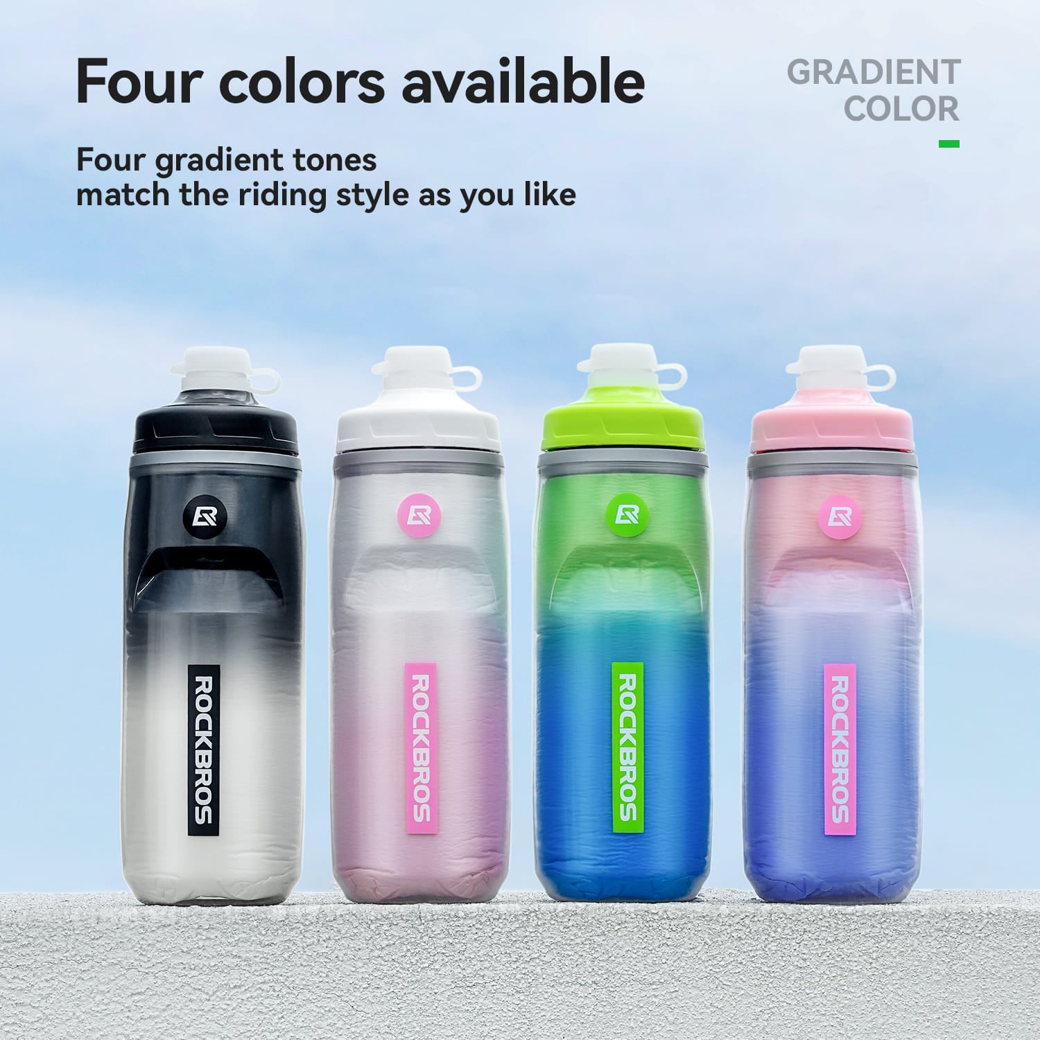 ROCKBROS insulated squeeze cycling water bottle 620ml with leak-proof spout  for bike riding and outdoor use