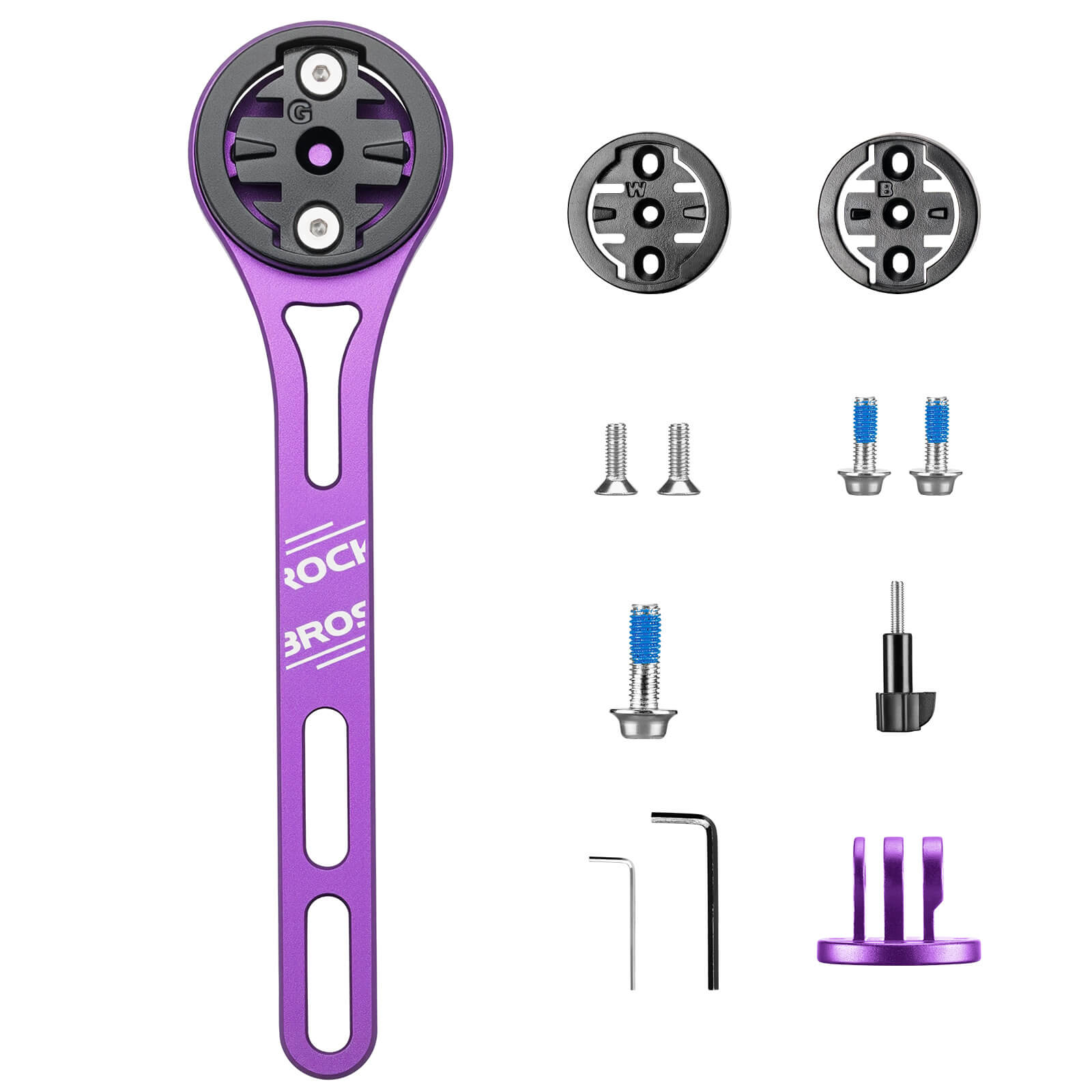 ROCKBROS integrated handlebar bike computer mount featuring an under-stem installation for a clean cockpit and space-saving design.
#Color_Purple