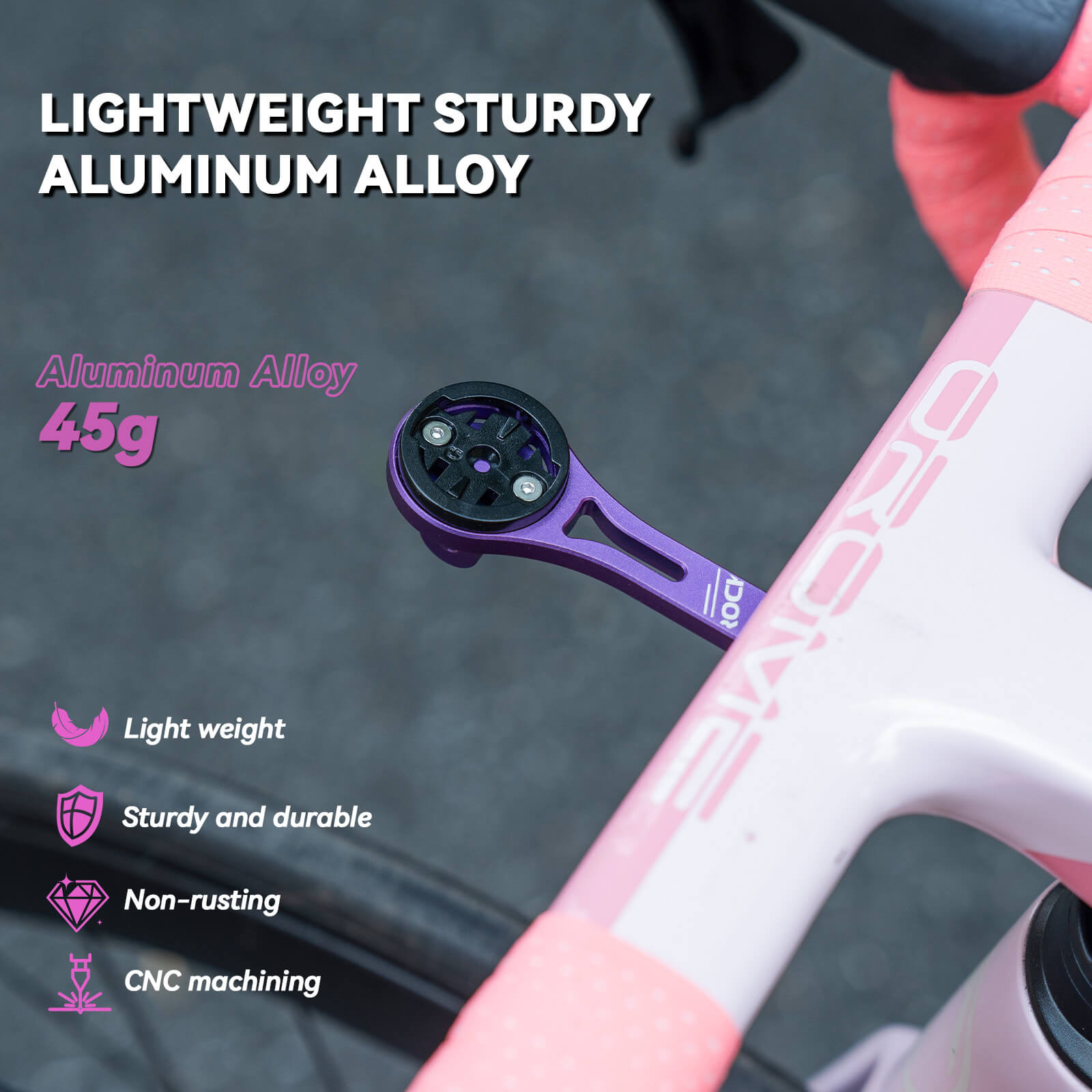 Professional ROCKBROS GPS extension bracket for integrated handlebars, showcasing the hidden bottom-mount setup to reduce wind resistance.